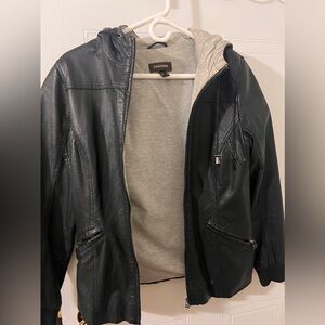 Mint condition leather jacket with a hoodie like inside